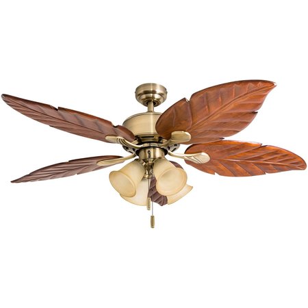 HONEYWELL CEILING FANS Royal Palm, 52 in.Ceiling Fan with Light, Aged Brass 50504-40